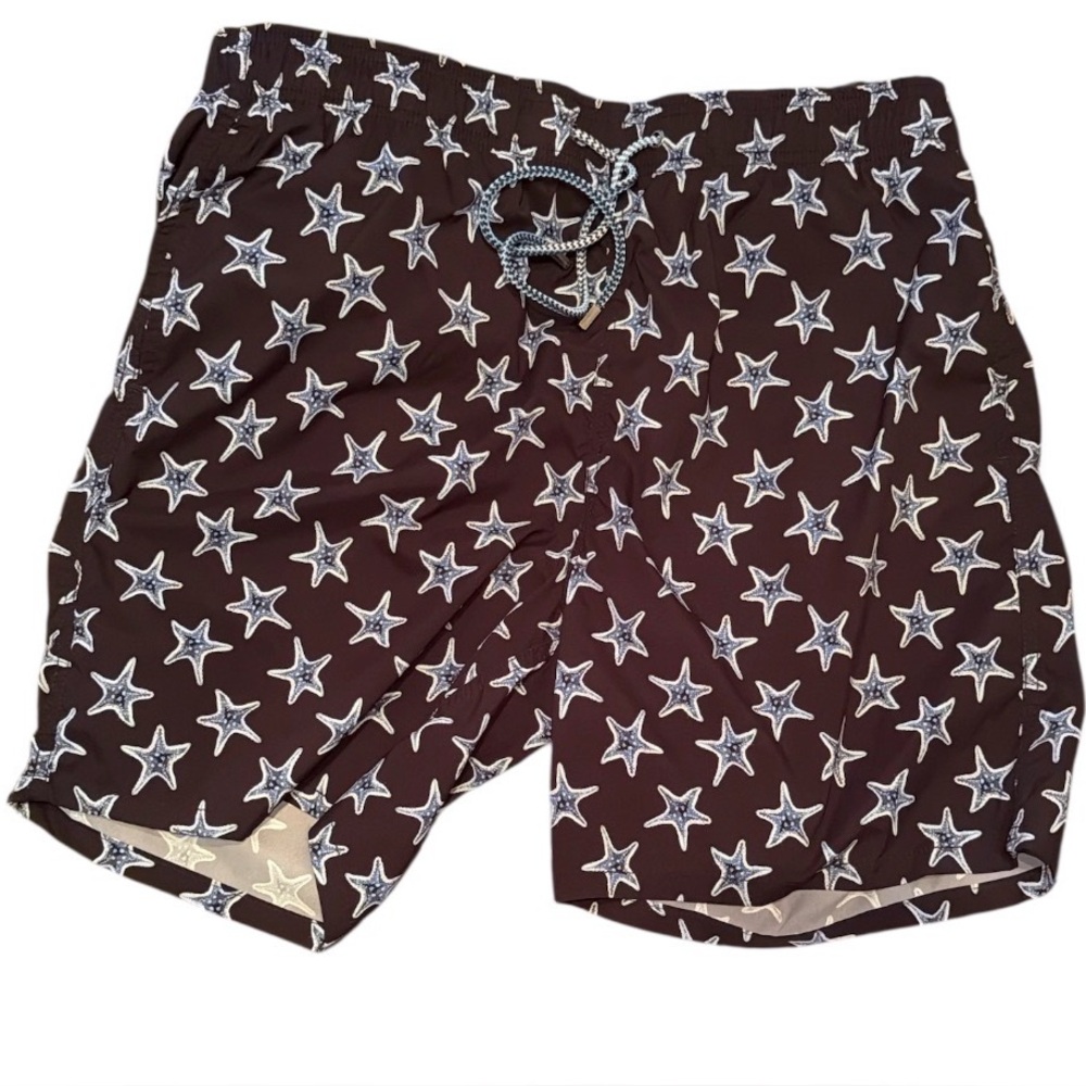 Bugatchi Cosmo Starfish Swim Trunks Size Large Black And Blue‎